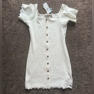 Roxy Ivory Cream Ribbed Button-Front Sandy Hills Dress Small NWT